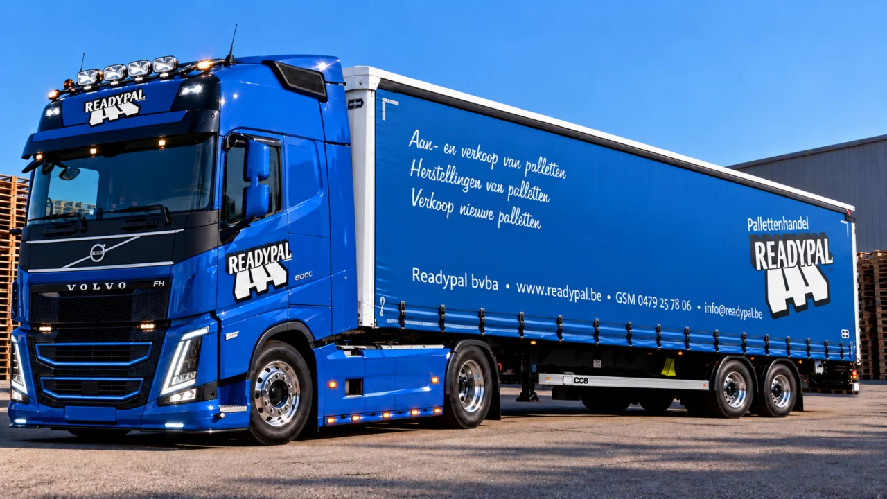 Readypal Volvo met blauwe trailer met twee assen
